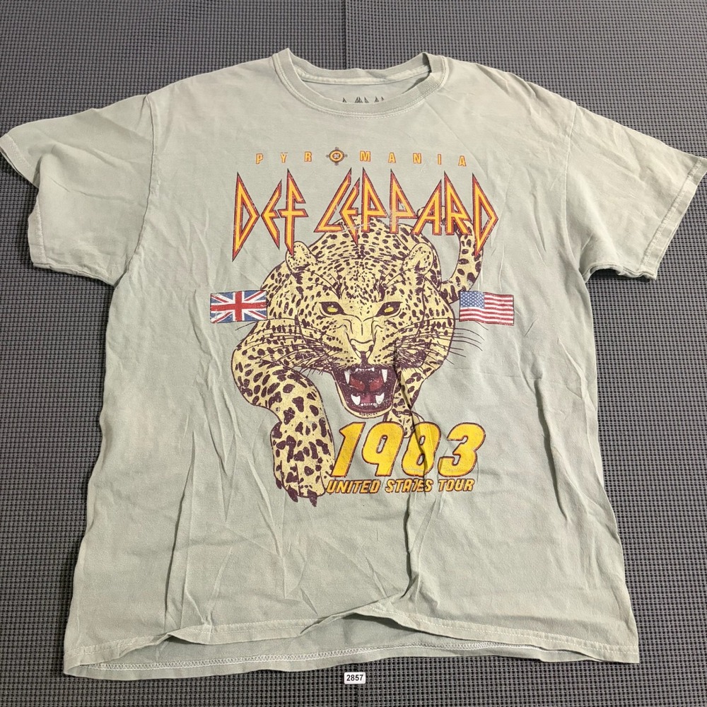 Def Leppard Pyromania 1983 US Tour Graphic T-Shirt Green Size 0X